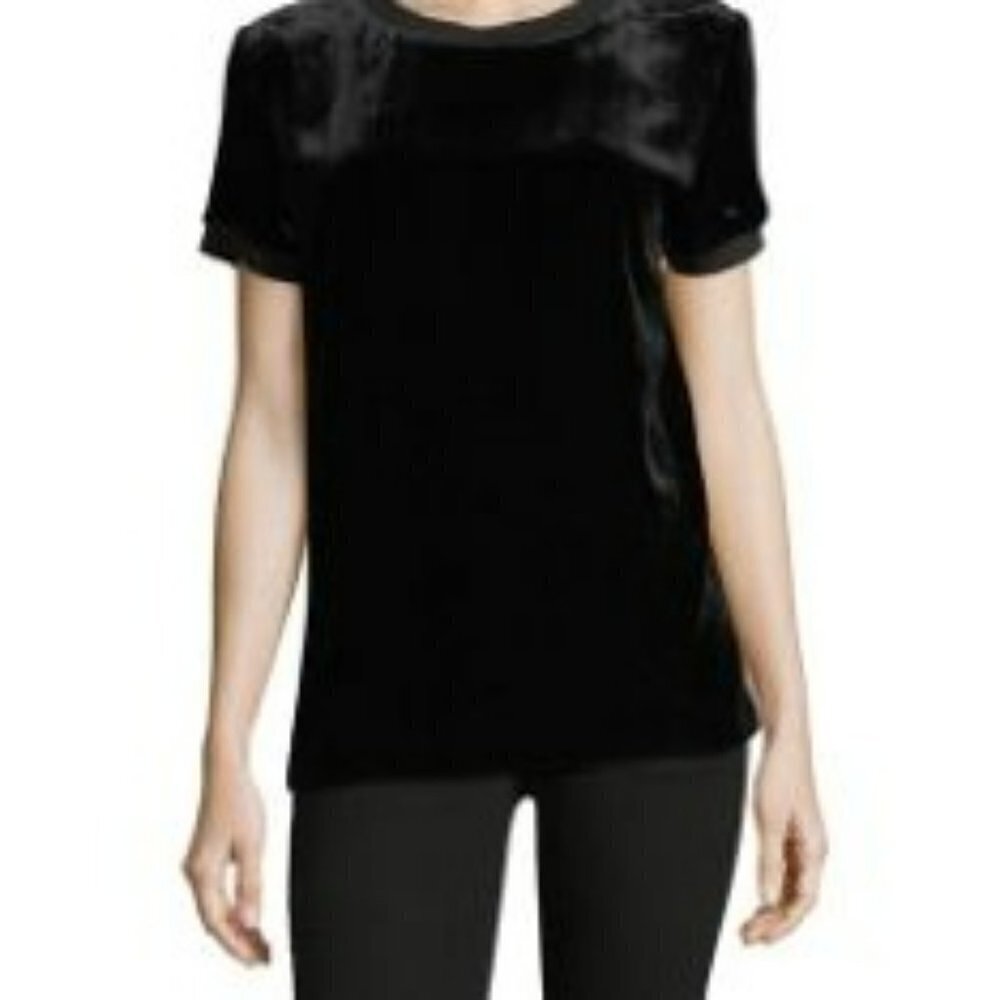 Alice + Olivia  Black Velvet Short Sleve Shirt UItra‎ Soft Size Small